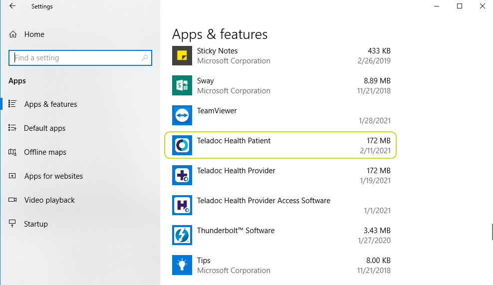 Uninstall the Patient App for Windows